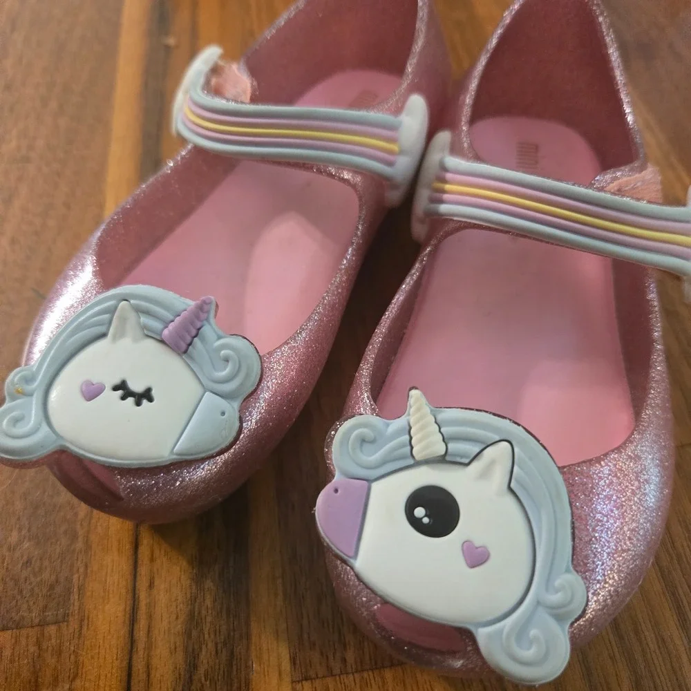 Mini Melissa Pink Ultragirl Unicorn Flats Size 7c Glitters Magical Fantasy Candy